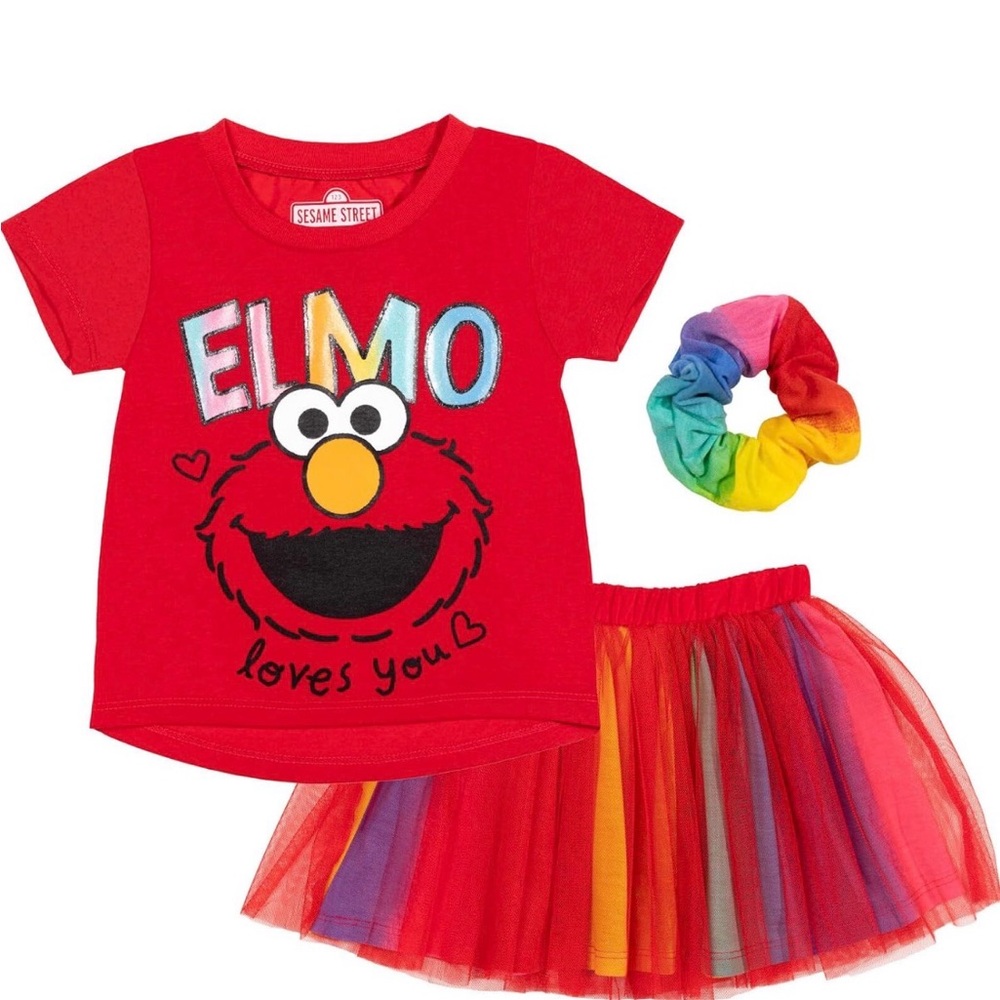 Sesame Street Elmo Red Tee and Colorful Skirt Set